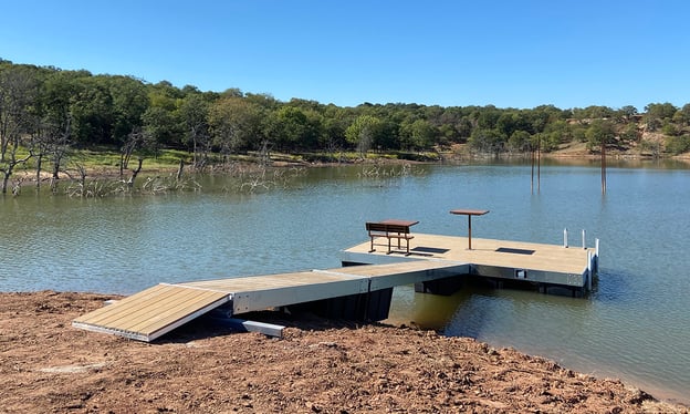 dock in pond with lower water level