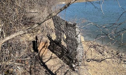Simple duck blind on edge of pond