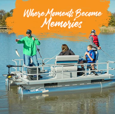 family fishing on pontoon boat