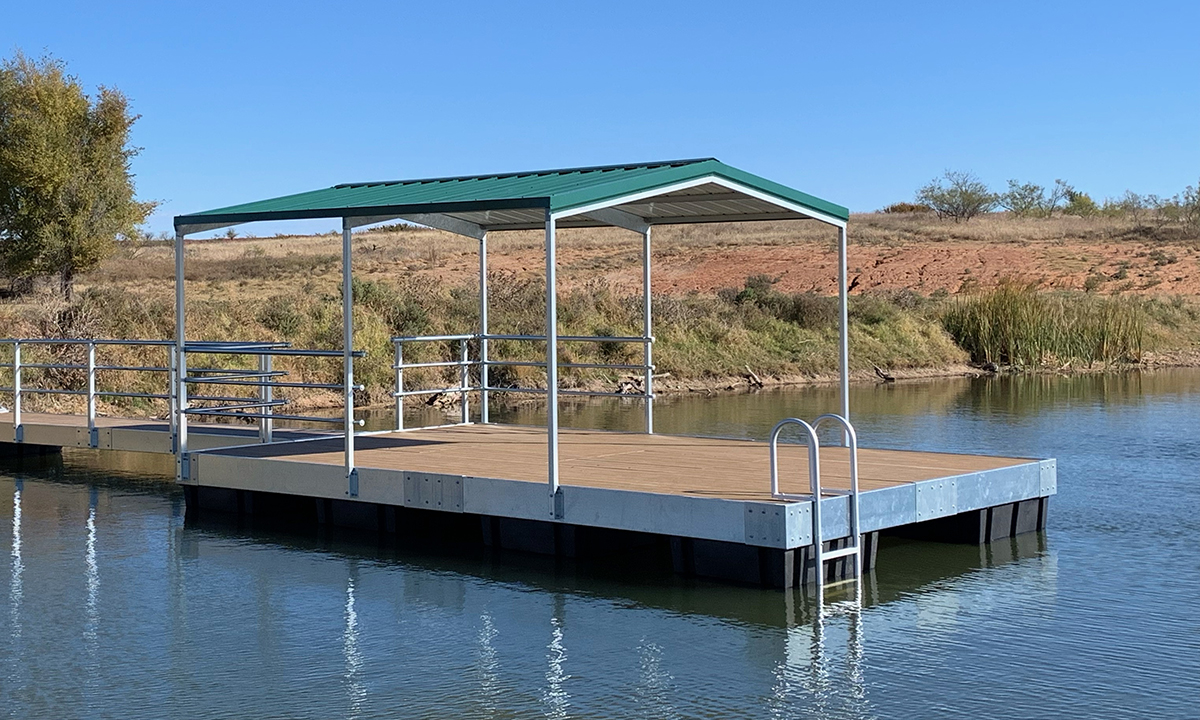 deluxe dock showing casting deck in front of awning