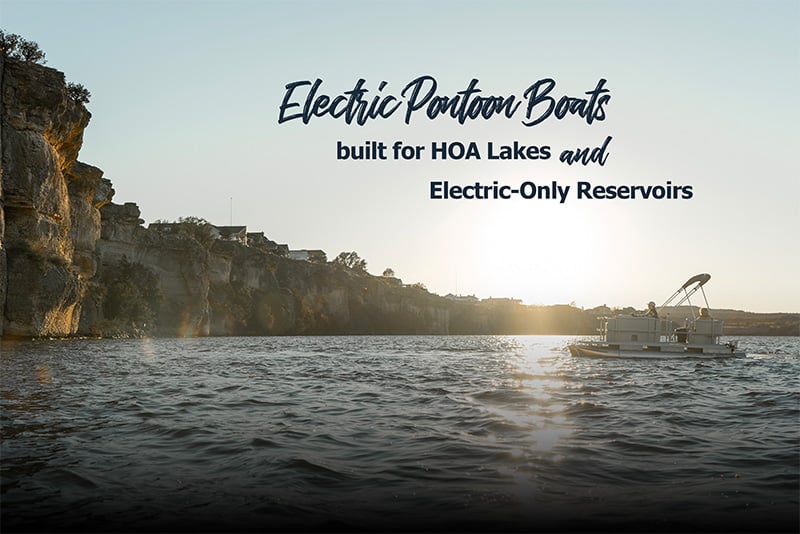 Electric pontoon boat on lake